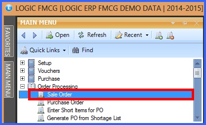 fmcg sale order menu